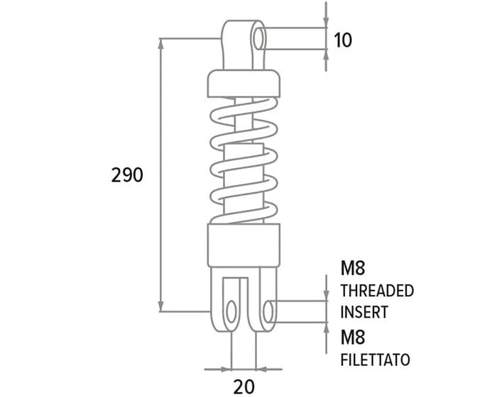 P173.0551 Ammortizzatore posteriore 290mm Polini MBK / Peugeot