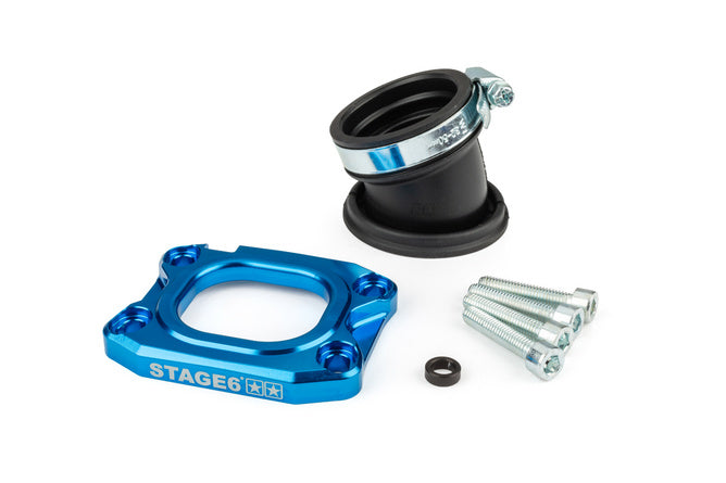S6-3318836/BL Collettore aspirazione Stage6 360° AM6 / Derbi blu per PWK 30 - 34mm
