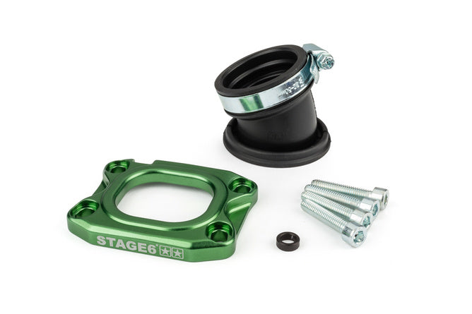 S6-3318836/GR Collettore aspirazione Stage6 360° AM6 / Derbi verde per PWK 30 - 34mm