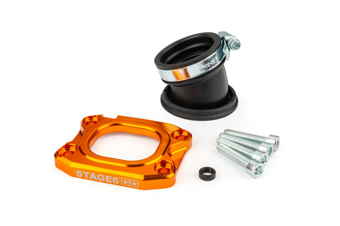 S6-3318836/OR Collettore aspirazione Stage6 360° AM6 / Derbi arancione per PWK 30 - 34mm