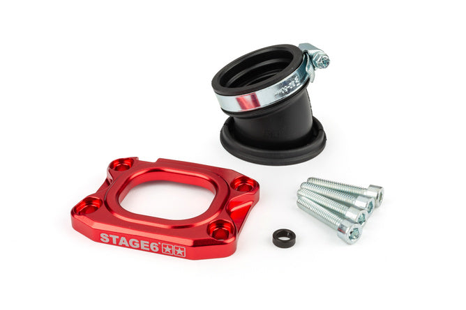 S6-3318836/RE Collettore aspirazione Stage6 360° AM6 / Derbi rosso per PWK 30 - 34mm