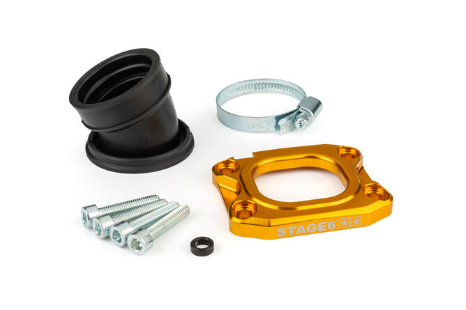 S6-3318836/YE Collettore aspirazione Stage6 360° AM6 / Derbi giallo per PWK 30 - 34mm