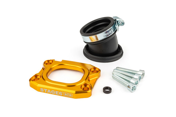 S6-3318836/YE Collettore aspirazione Stage6 360° AM6 / Derbi giallo per PWK 30 - 34mm