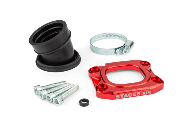S6-3318836/RE Collettore aspirazione Stage6 360° AM6 / Derbi rosso per PWK 30 - 34mm