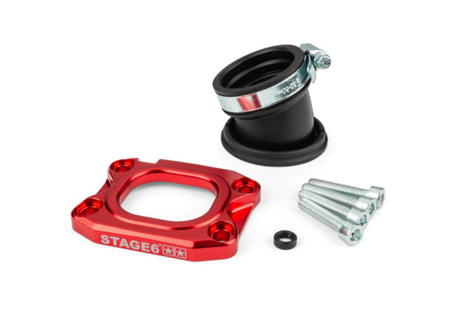 S6-3318836/RE Collettore aspirazione Stage6 360° AM6 / Derbi rosso per PWK 30 - 34mm