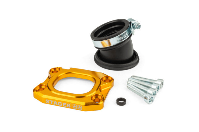 S6-3318836/YE Collettore aspirazione Stage6 360° AM6 / Derbi giallo per PWK 30 - 34mm - Billaricambi SRLS