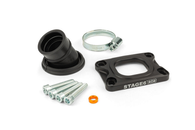 S6-3318833/BK Collettore aspirazione Stage6 360° AM6 / Derbi nero per CP Evolution