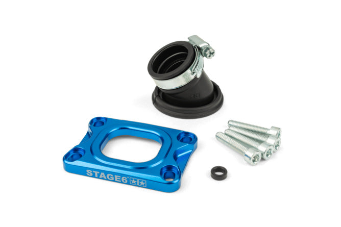 S6-3318833/BL Collettore aspirazione Stage6 360° AM6 / Derbi blu per CP Evolution - Billaricambi SRLS