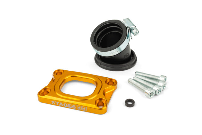 S6-3318835/YE Collettore aspirazione Stage6 360° AM6 / Derbi giallo per PWK 19 - 28mm