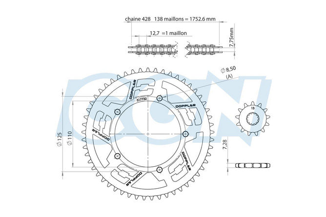 CGN538767 Kit catena Sherco SM / SE 13x53 Doppler acciaio nero