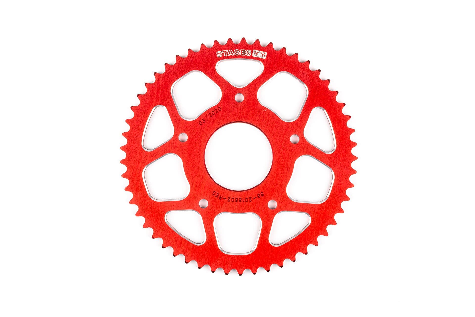 S6-2018802/RE Corona 53 denti - 420 Stage6 alluminio CNC rosso Peugeot / Rieju, COD: S6-2018802/RE