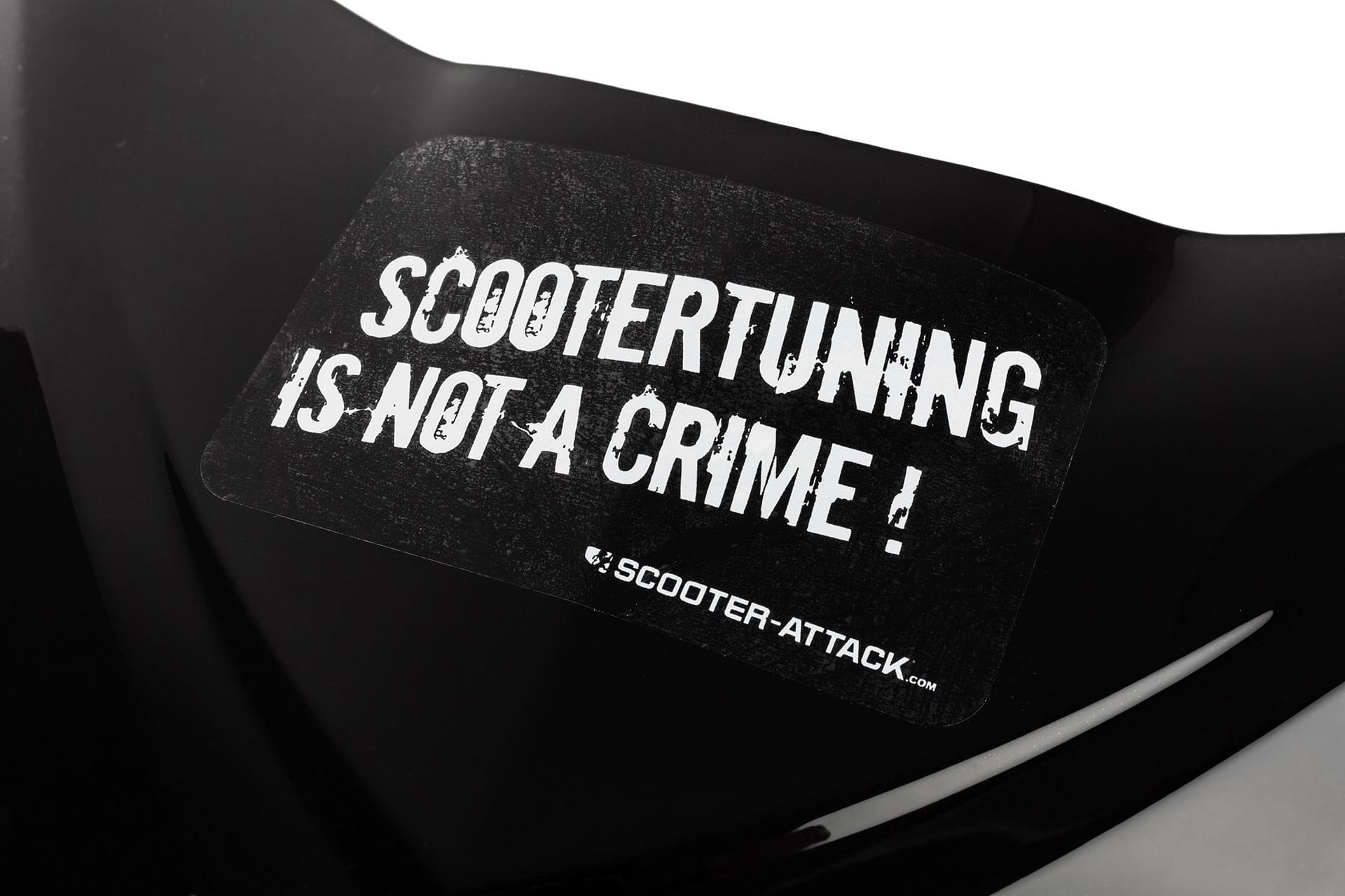 L-SASTCRIME-02 Adesivo Scootertuning is not a crime, oldschool, nero/bianco - trasparente, ca. 115x80mm, COD: L-SASTCRIME-02