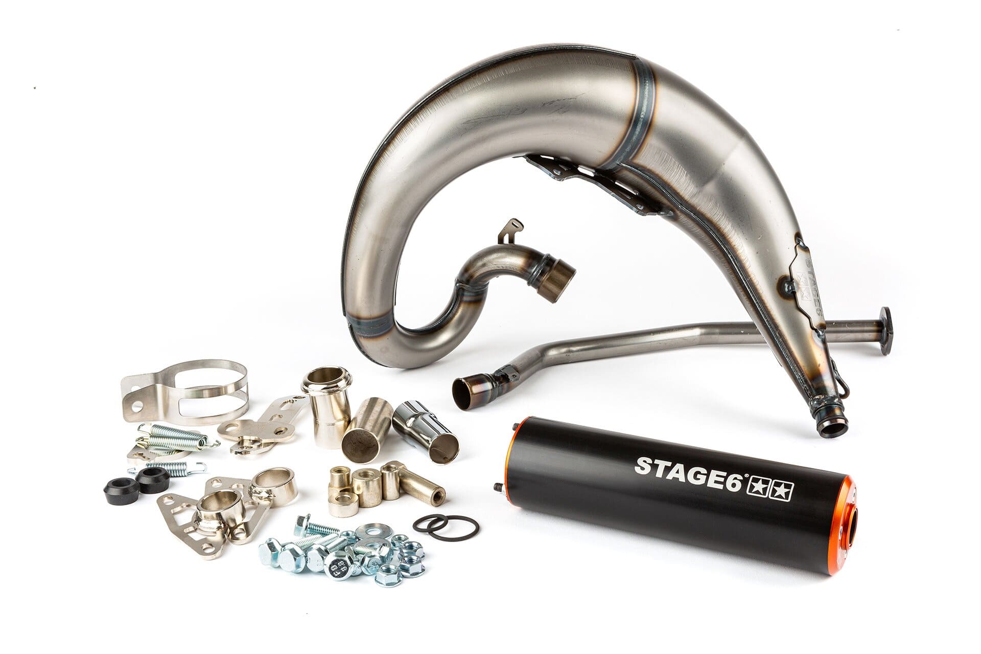 s6-9119301/bo marmitta stage6 streetrace montaggio alto cnc arancio / nero derbi senda (d50b0) stage6 rt, COD: S6-9119301/BO