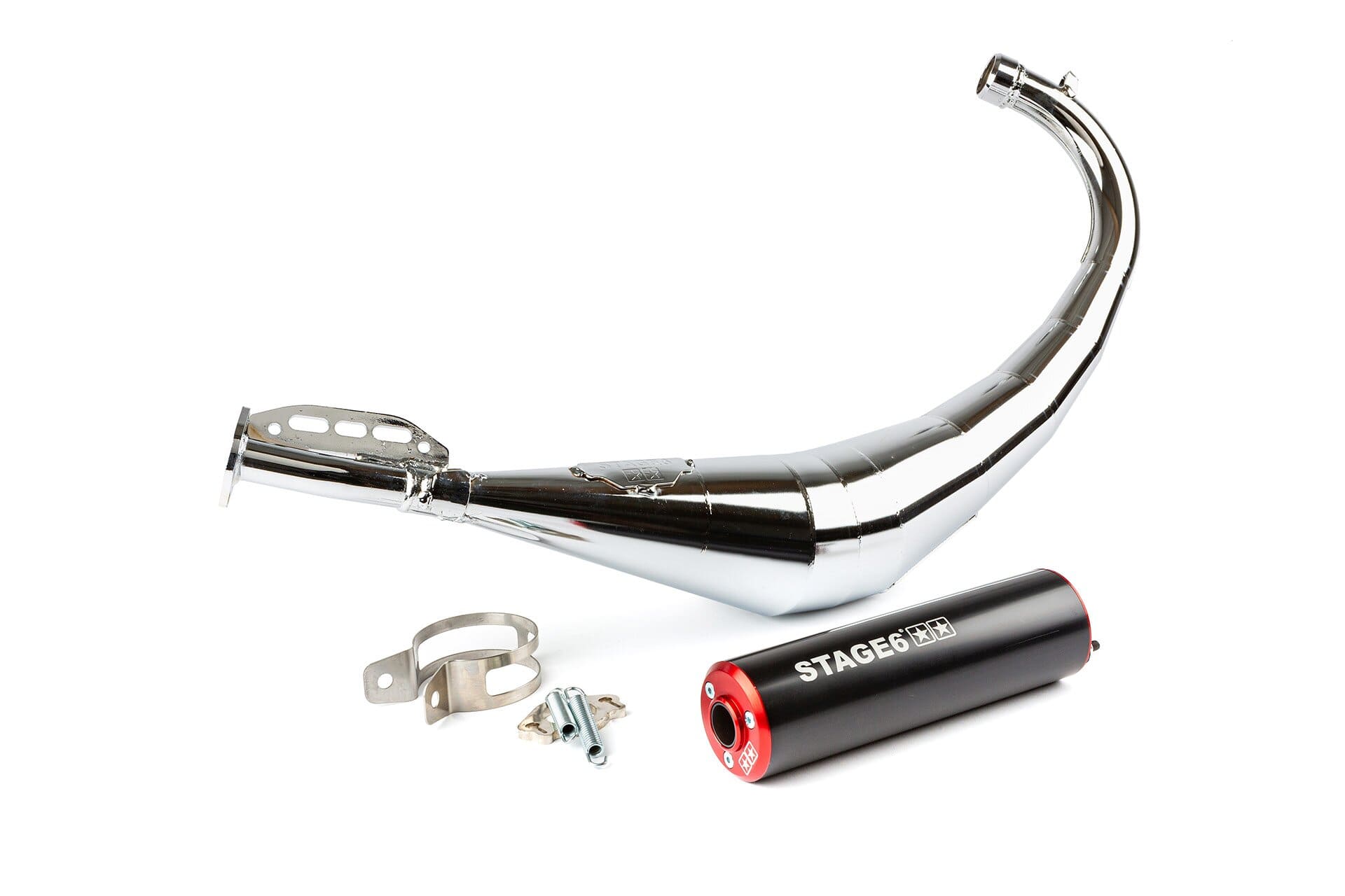 s6-9118904/re marmitta stage6 streetrace cromato cnc rosso / nero derbi / minarelli am6 stage6 rt, COD: S6-9118904/RE