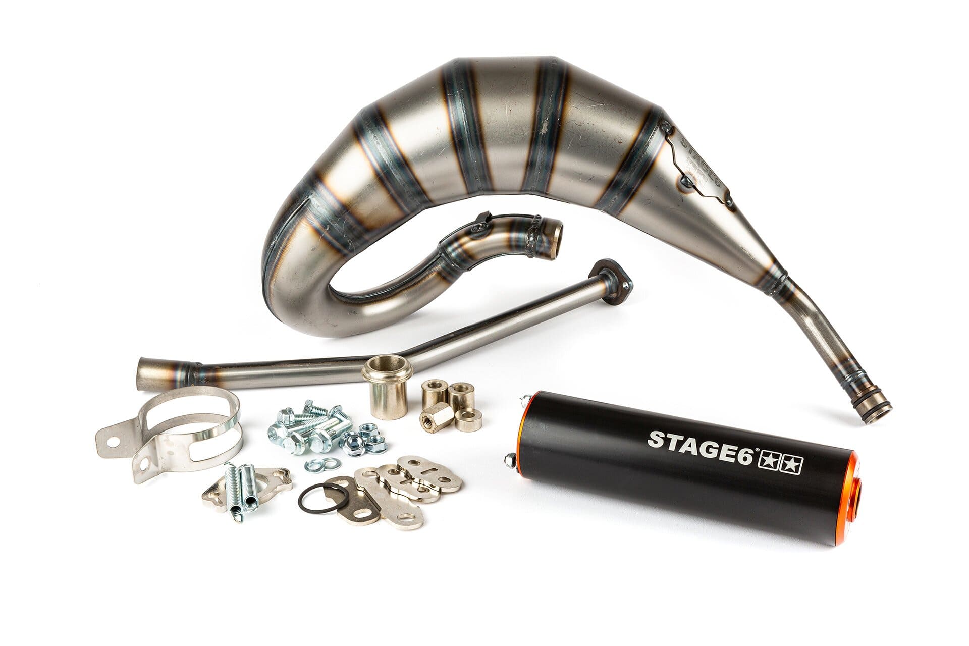 s6-9119310/bo marmitta stage6 streetrace 70cc montaggio alto cnc arancio / nero derbi senda (d50b0) stage6 rt, COD: S6-9119310/BO