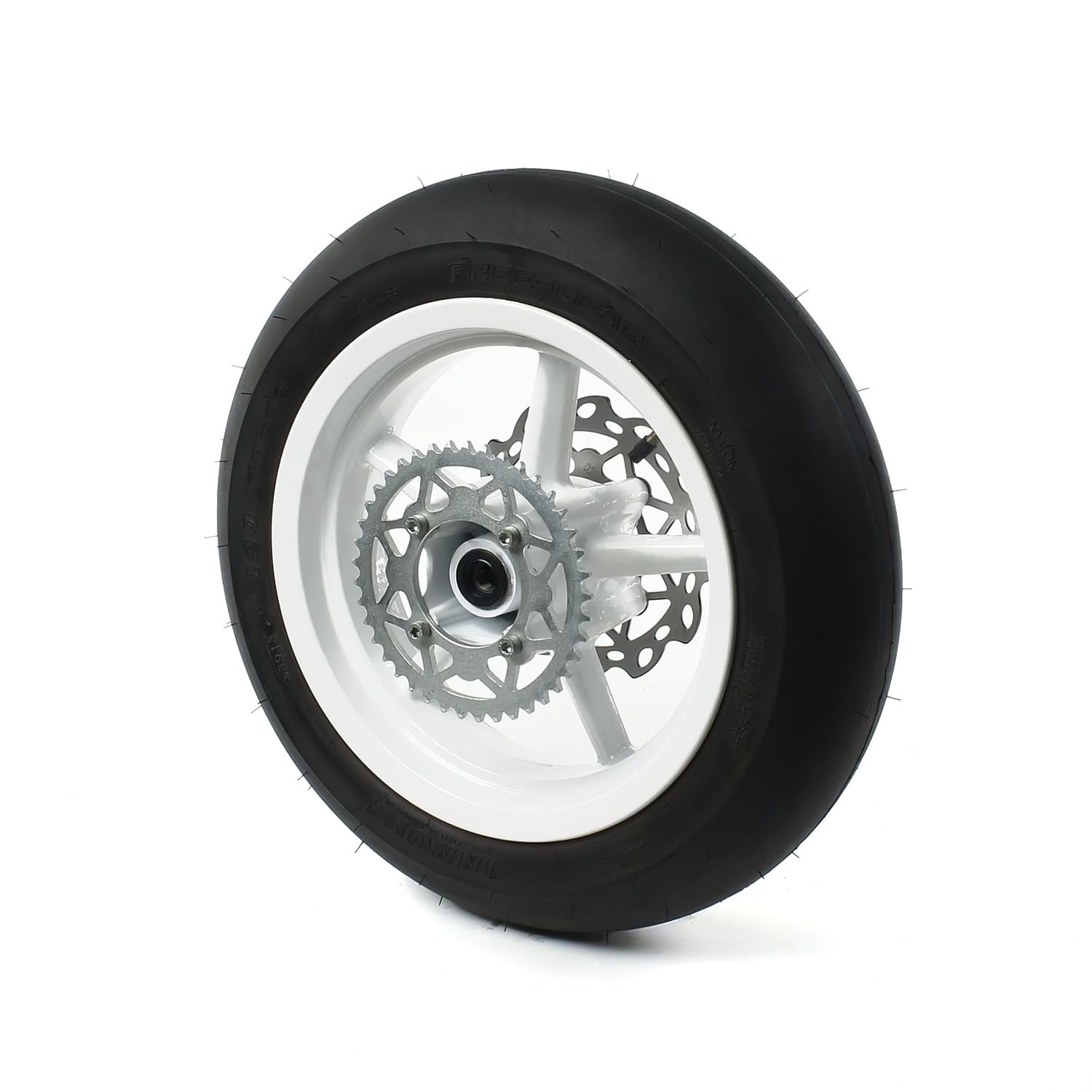 MB3091 Ruota posteriore d.15mm - 12'' con pneumatico Supermotard Pit Bike / Dirt Bike bianco, COD: MB3091