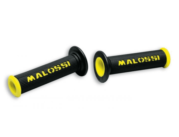 6914059.y0 pair of black grips with yellow Malossi logo