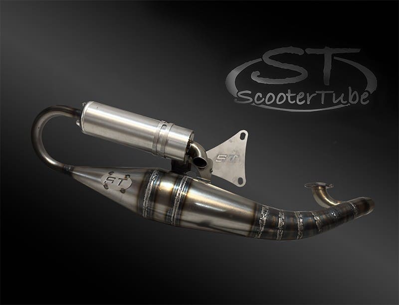 ST-70T Exhaust for Minarelli Horizontal Cast Iron Cylinders 70cc Malossi / Polini / DR - Scooter Tube