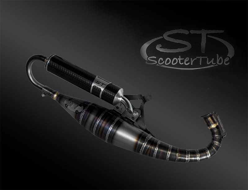 st-70s carbon exhaust for piaggio cylinders tpr/mk2 70cc airsal 70/77cc - scooter tube