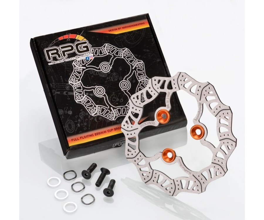 Disco freno 200mm RPG Competition / CNC / Titanio / Minarelli / Aerox - nottolini arancione - viti M8
