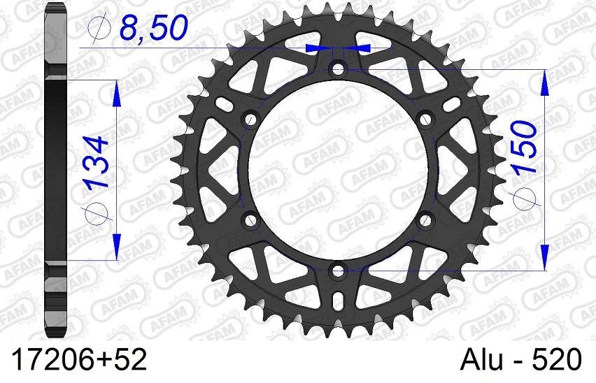 A17206.52 Corona AFAM ergal autopulente anodizzazione dura - 52 denti - KAWASAKI SUZUKI
