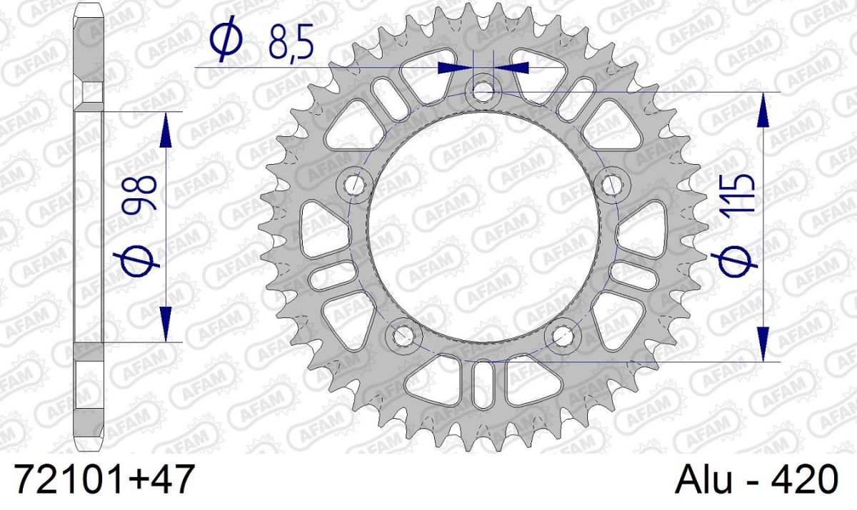 A72101.47 Corona AFAM ergal autopulente anodizzazione dura - 47 denti - GASGAS HUSQVARNA KTM 65
