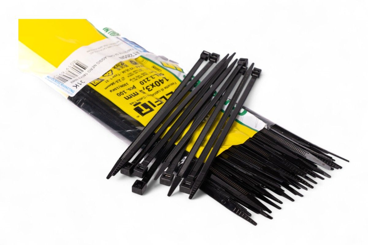 AT2205N Fascette di cablaggio in nylon - Lunghezza 140mm , larghezza 3,5mm - Nero (100 pezzi)