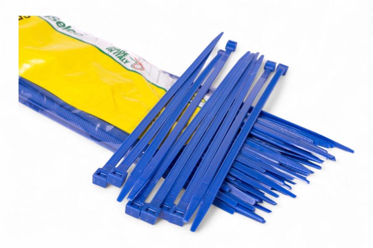 AT2206B Fascette di cablaggio in nylon - Lunghezza 200mm, larghezza 4,5mm - Blu (100 pezzi)