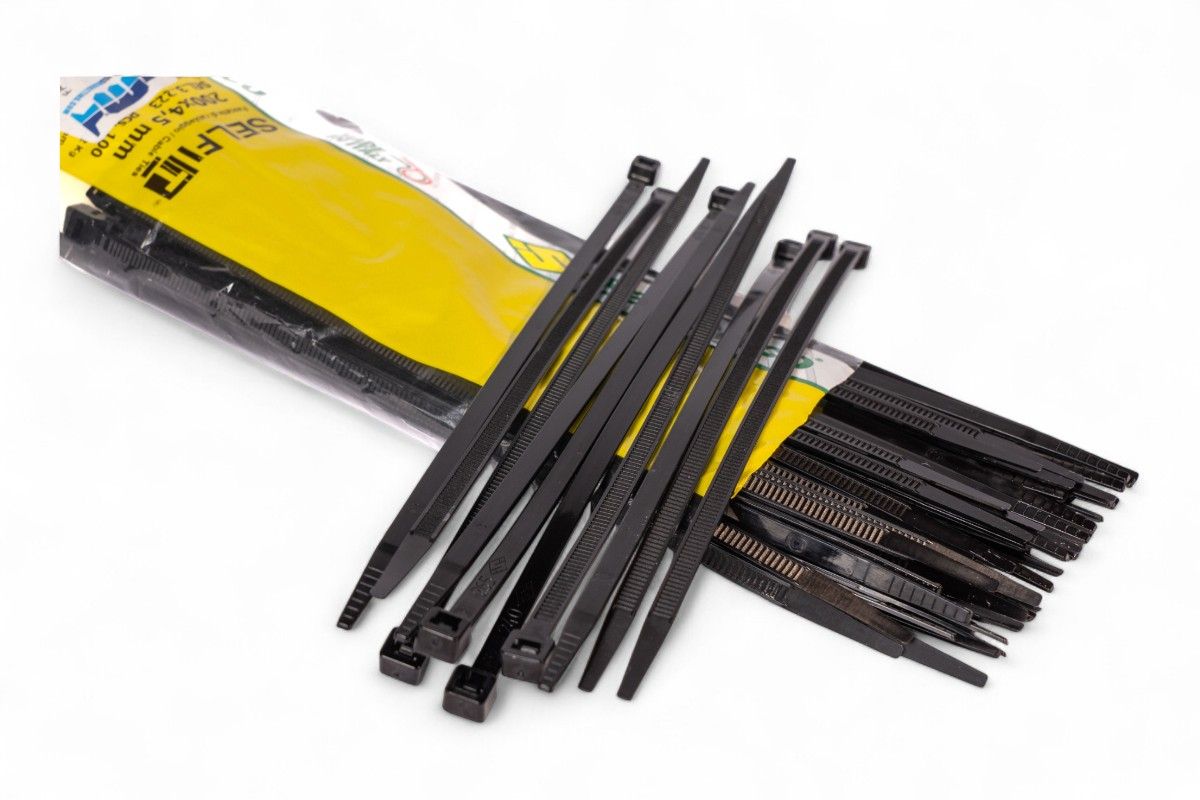 AT2206N Fascette di cablaggio in nylon - Lunghezza 200mm, larghezza 4,5mm - Nero (100 pezzi)