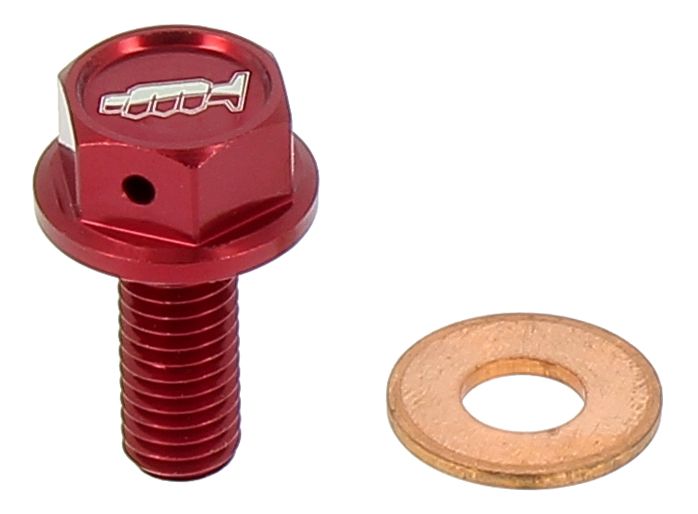 AV3440R Tappo drenaggio olio con inserto magnetico M8 x 20mm passo 1,25 - HONDA SUZUKI - Rosso