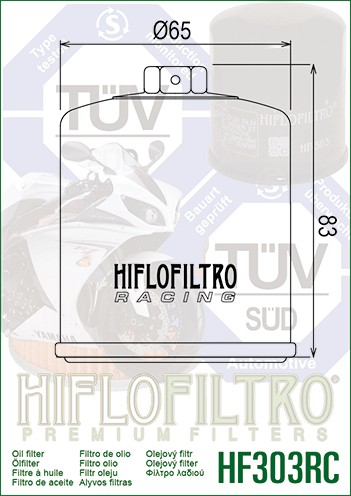 HF303RC Filtro olio HI-FLO RACING - HONDA KAWASAKI YAMAHA