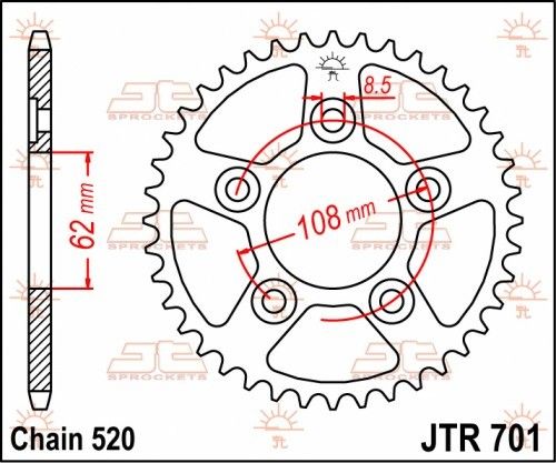 JTR701.40 Corona JT acciaio nero - 40 denti - APRILIA CAGIVA