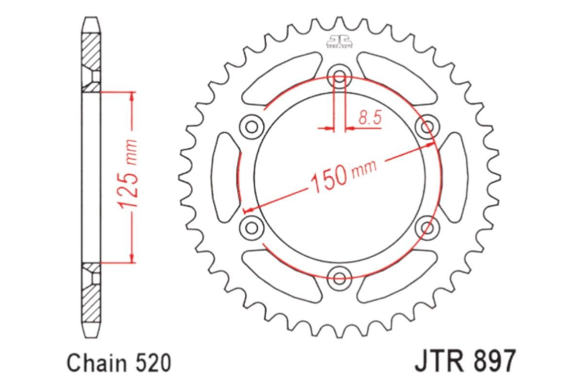 JTR897.47 Corona JT acciaio autopulente nero - 47 denti - GASGAS HUSABERG HUSQVARNA KTM TRIUMPH