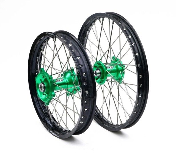 RX2100037 Ruota REX Anteriore 21" x 1,60 KAWASAKI - Cerchio nero - Mozzo verde