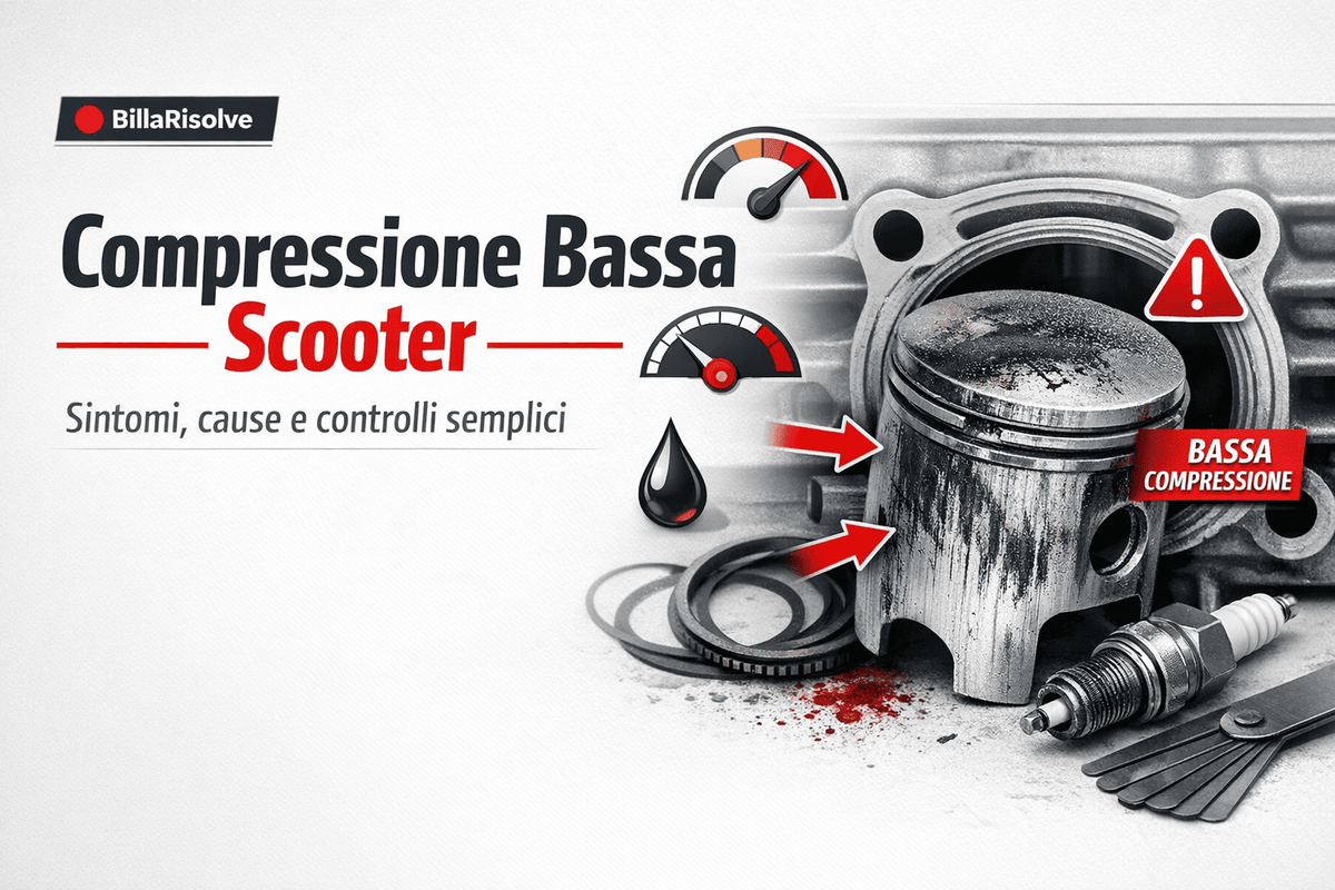 Compressione bassa scooter: sintomi, cause e controlli semplici senza strumenti complicati