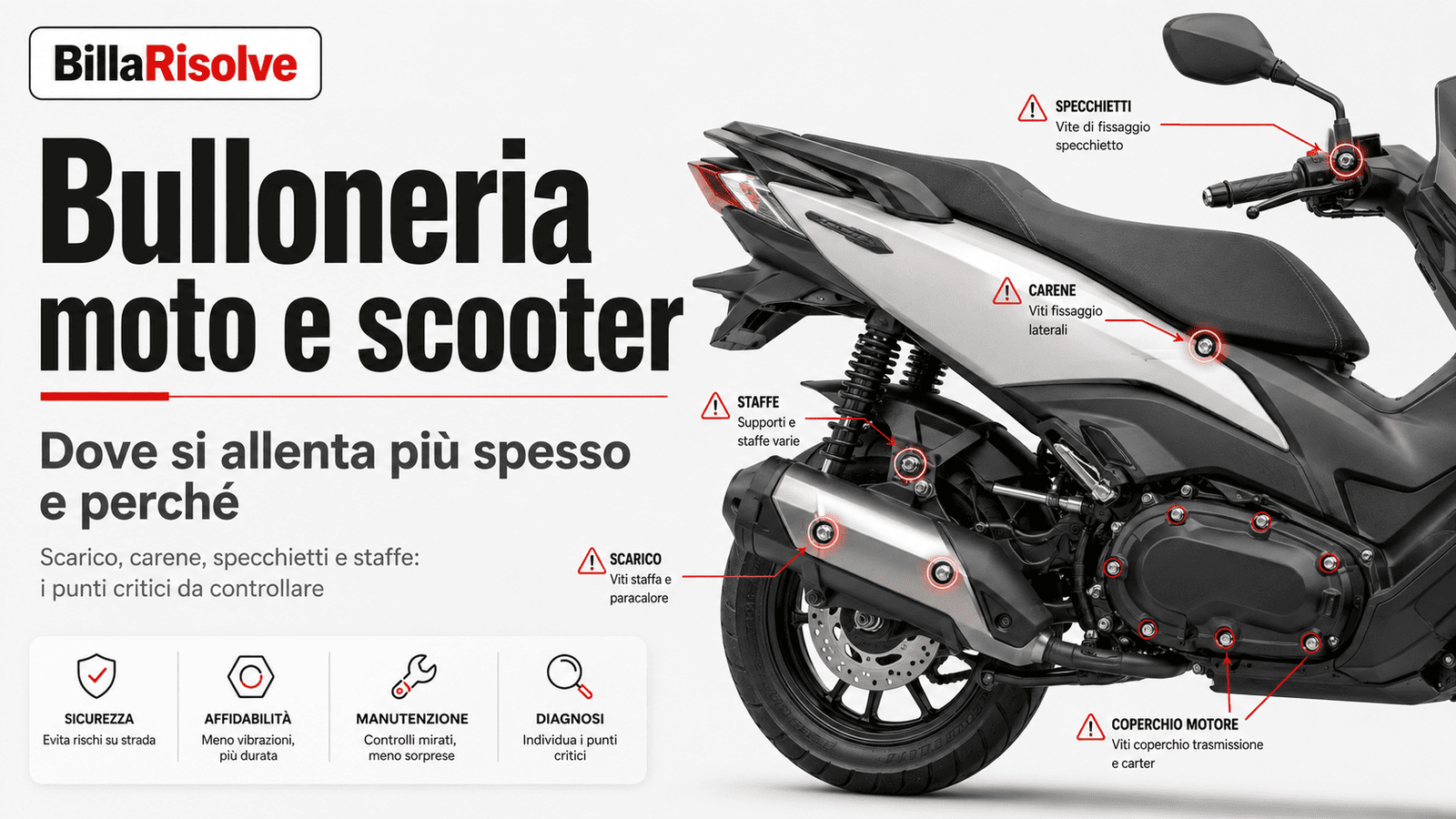 Bulloneria moto e scooter: dove si allenta più spesso e perché