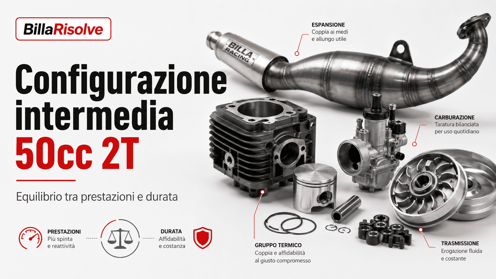 Configurazione intermedia 50cc 2T: equilibrio tra prestazioni e durata