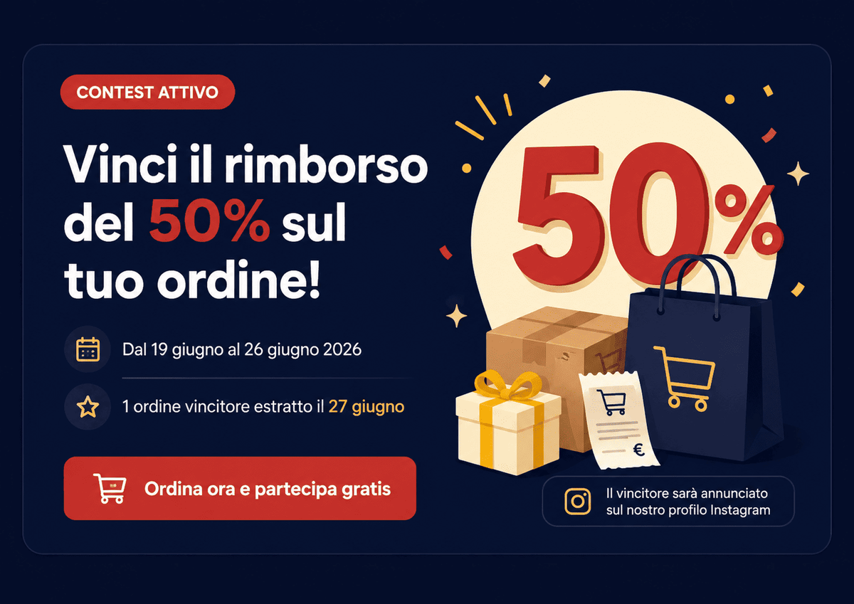 Contest Rimborso 50%: ogni ordine dal 19 al 26 giugno partecipa all'estrazione