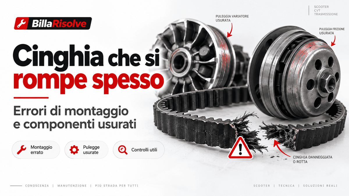 Cinghia scooter che si rompe spesso: cause, montaggio e controlli