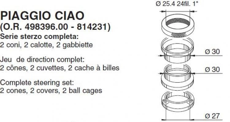 6070 cuscinetti serie sterzo piaggio ciao (o.r. 498396.00 - 814231)