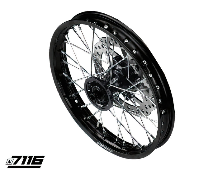 YCF-110-06012/BK Ruota anteriore alluminio 12" - mozzo CNC nero con disco YCF Factory Pit Bike, COD: YCF-110-06012/BK