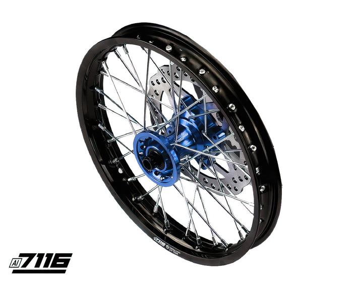 YCF-110-06012/BL Ruota anteriore alluminio 12" - mozzo CNC blu con disco YCF Factory Pit Bike, COD: YCF-110-06012/BL