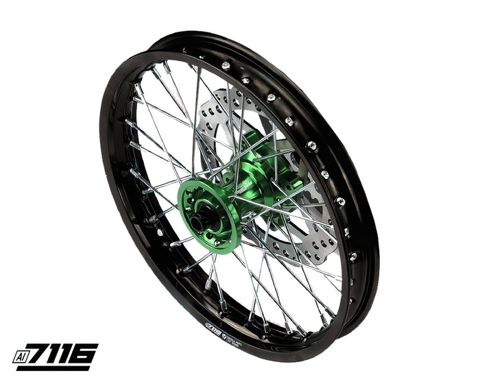 YCF-110-06012/GR Ruota anteriore alluminio 12" - mozzo CNC verde con disco YCF Factory Pit Bike, COD: YCF-110-06012/GR