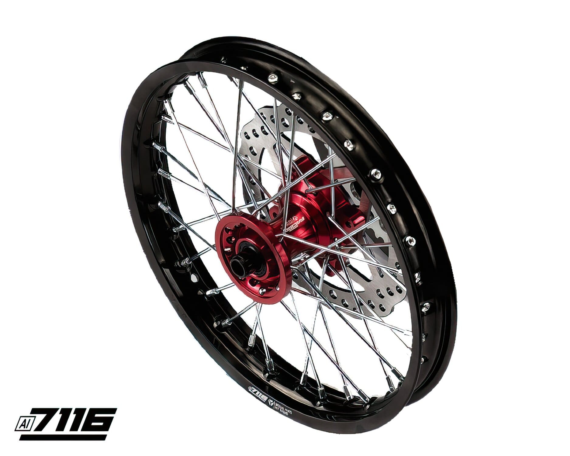 YCF-110-06012/RD Ruota anteriore alluminio 12" - mozzo CNC rosso con disco YCF Factory Pit Bike, COD: YCF-110-06012/RD