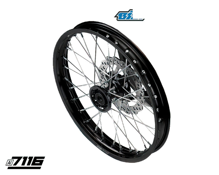 YCF-110-0601-98/BK Ruota anteriore alluminio 1.6x17" - mozzo CNC nero con disco YCF Factory Pit Bike, COD: YCF-110-0601-98/BK
