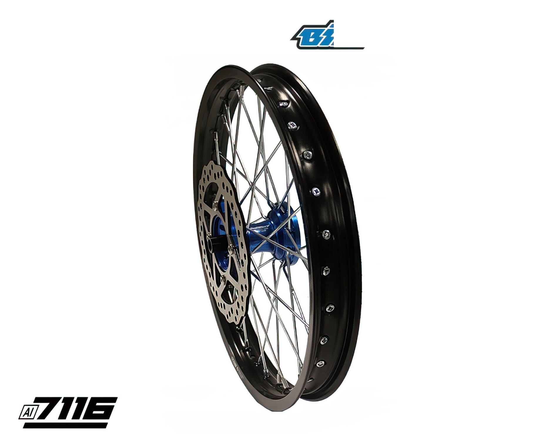 YCF-110-0601-98/BL Ruota anteriore alluminio 1.6x17" - mozzo CNC blu con disco YCF Factory Pit Bike, COD: YCF-110-0601-98/BL