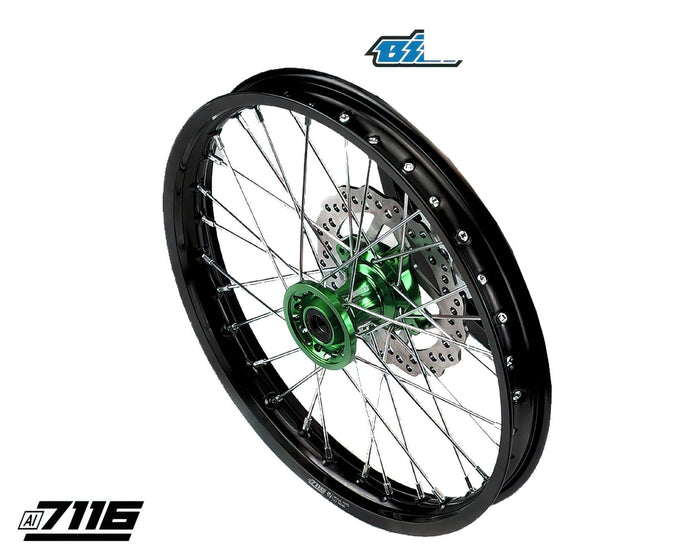YCF-110-0601-98/GR Ruota anteriore alluminio 1.6x17" - mozzo CNC verde con disco YCF Factory Pit Bike, COD: YCF-110-0601-98/GR