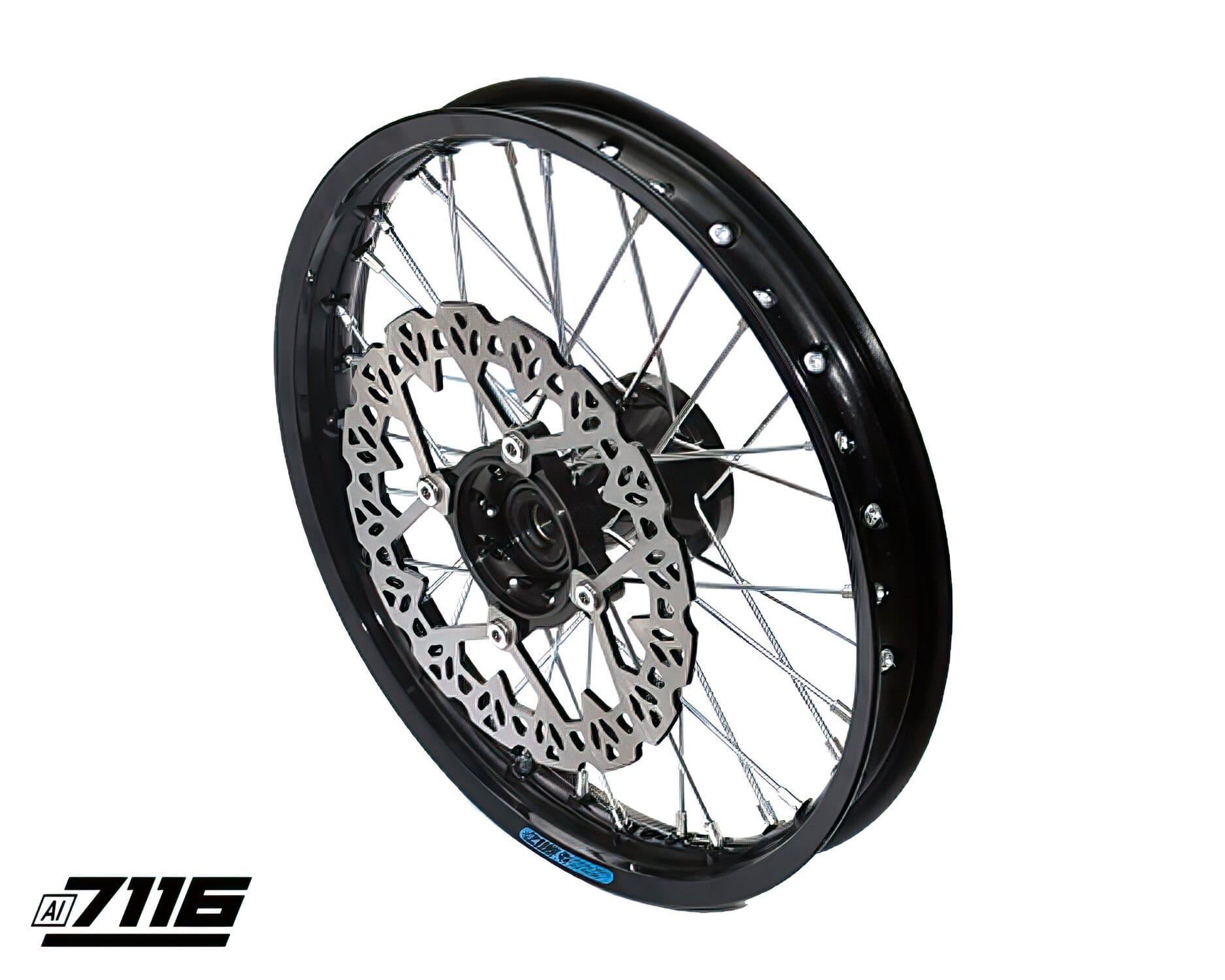 YCF-110-0601/BK Ruota anteriore alluminio 1.4x14" - mozzo CNC nero con disco YCF Factory Pit Bike, COD: YCF-110-0601/BK
