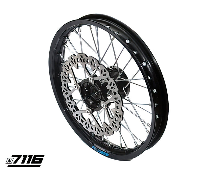 YCF-110-0601/BK Ruota anteriore alluminio 1.4x14" - mozzo CNC nero con disco YCF Factory Pit Bike, COD: YCF-110-0601/BK