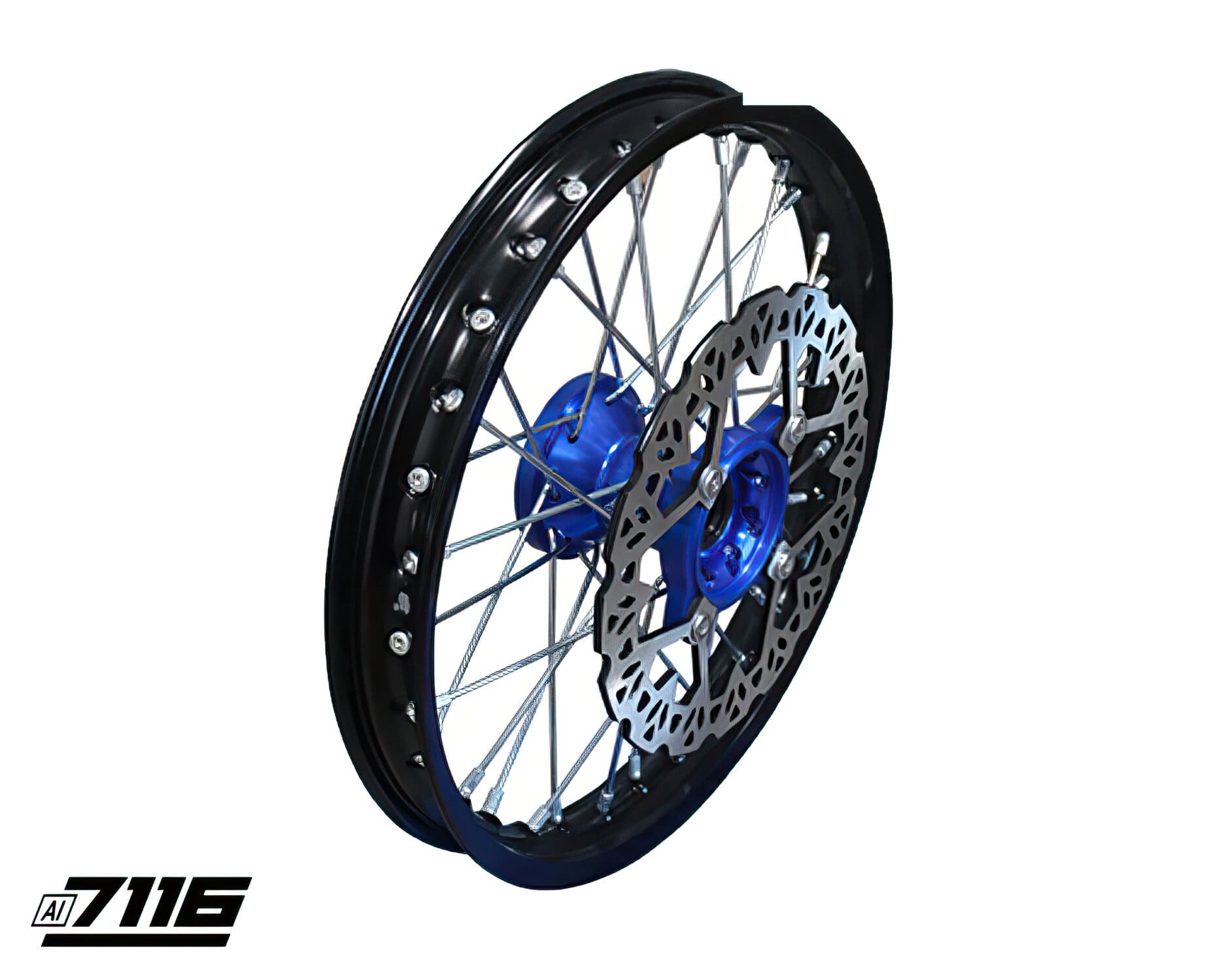 YCF-110-0601/BL Ruota anteriore alluminio 1.4x14" - mozzo CNC blu con disco YCF Factory Pit Bike, COD: YCF-110-0601/BL